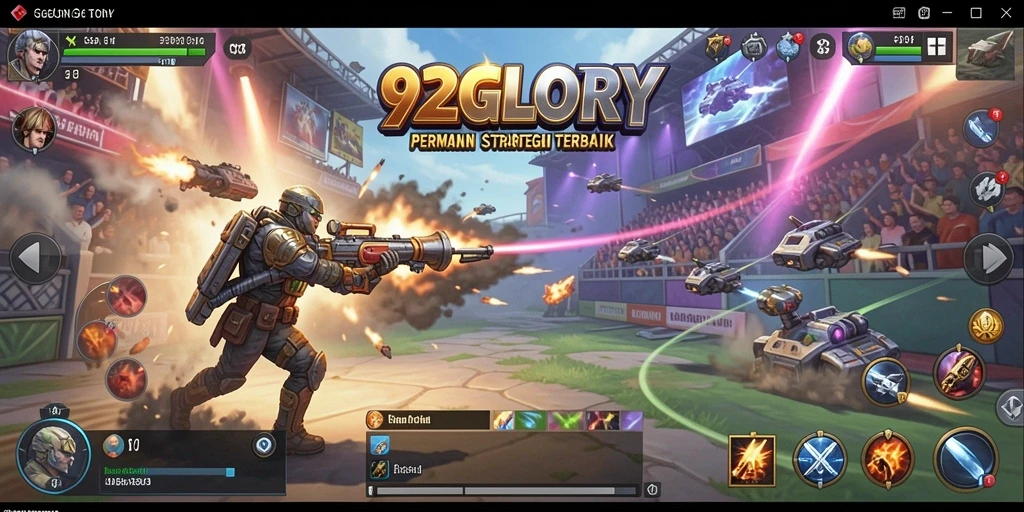 Screenshot gameplay 92GLORY menampilkan pertempuran strategis yang seru.