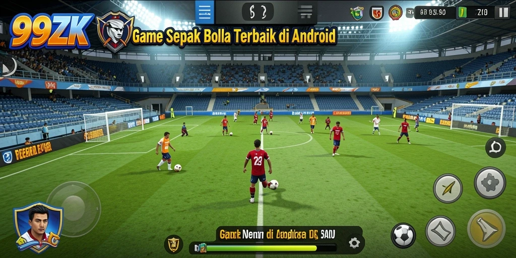 Screenshot gameplay <strong>99ZK</strong> dengan aksi sepak bola yang menarik.