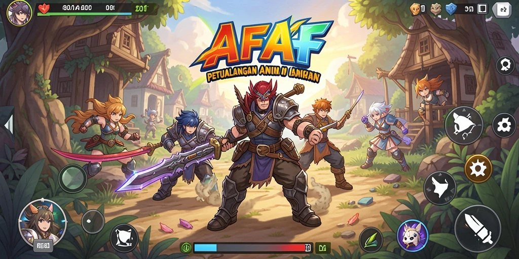 Tampilan gameplay AFAF yang menampilkan karakter anime yang dinamis.