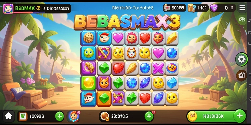 Screenshot permainan BEBASMAX menampilkan aksi menyenangkan dalam mencocokkan benda.