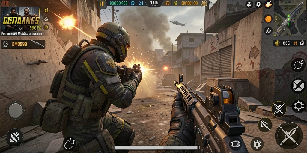 Gameplay FPS yang mendebarkan, aksi tembak-menembak yang intens.