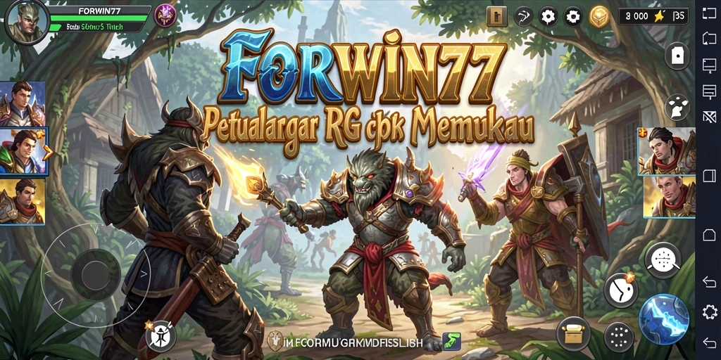 Screenshot utama FORWIN77 menampilkan aksi pertarungan yang seru dalam dunia RPG.