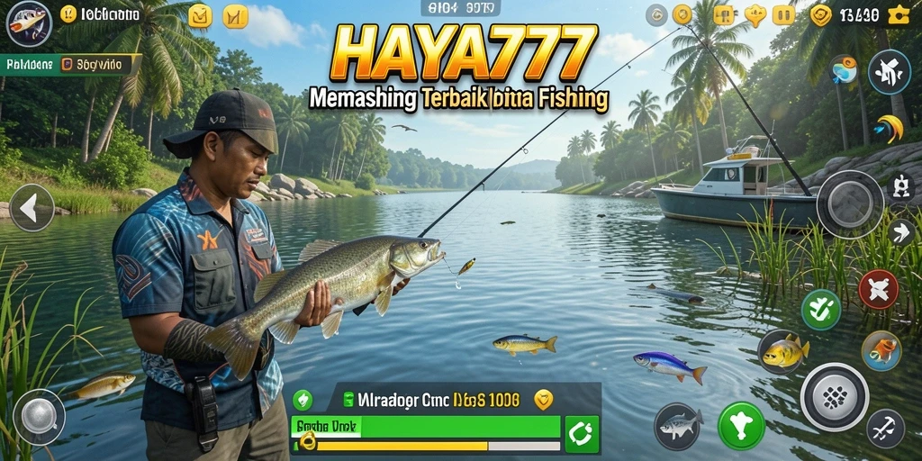 Gameplay HAYA777 yang menarik dengan berbagai ikan dan lokasi memancing.
