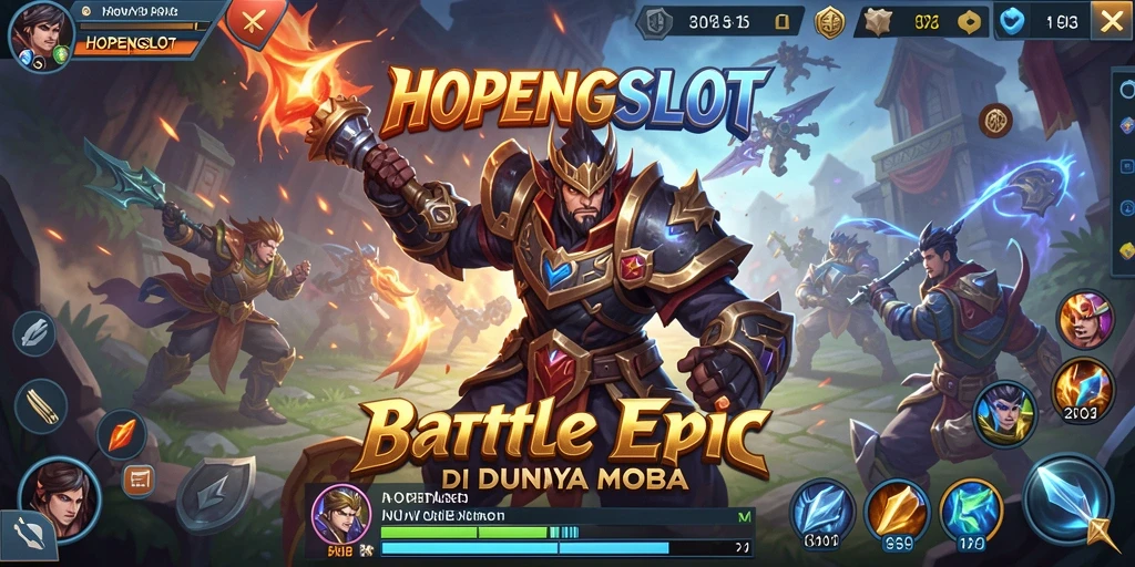 Screenshot utama HOPENGSLOT menampilkan aksi pertarungan MOBA yang seru.