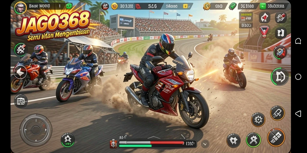 Gameplay seru JAGO368 dengan balapan motor yang mendebarkan.