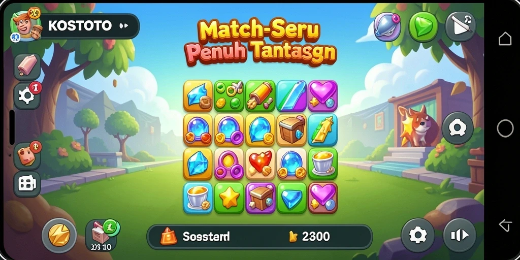 Tampilan gameplay KOSTOTO dengan objek yang harus dicocokkan.