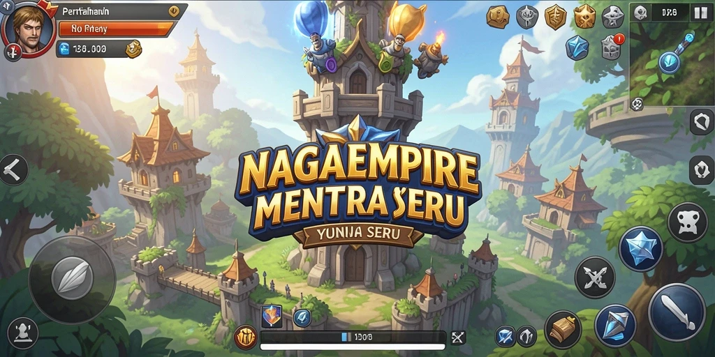 Gameplay NAGAEMPIRE yang mendebarkan dalam pertahanan menara.