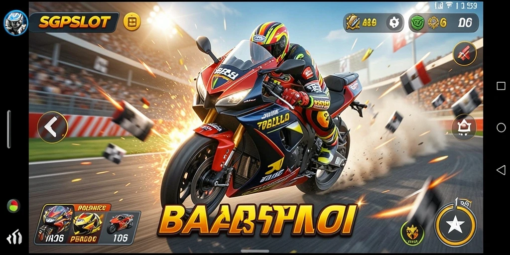Screenshot menampilkan pemain balap motor dalam aksi kompetitif.