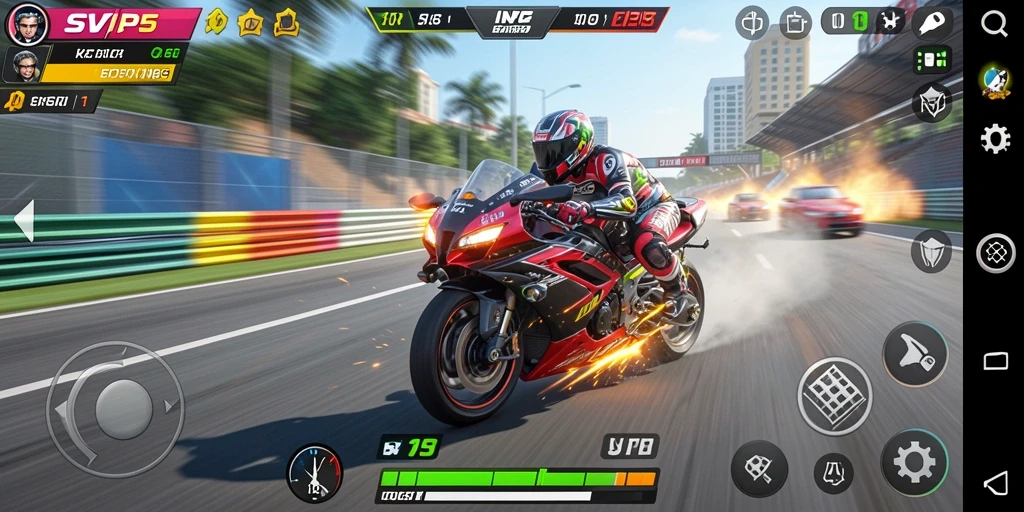 Tampilan gameplay seru dalam SVIP5 dengan aksi balap motor yang mendebarkan.