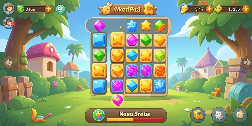 Tampilan gameplay seru dari W67 dengan level Match-3 yang menantang.