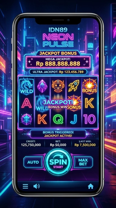 Tampilan utama aplikasi idn89 dengan berbagai kategori.